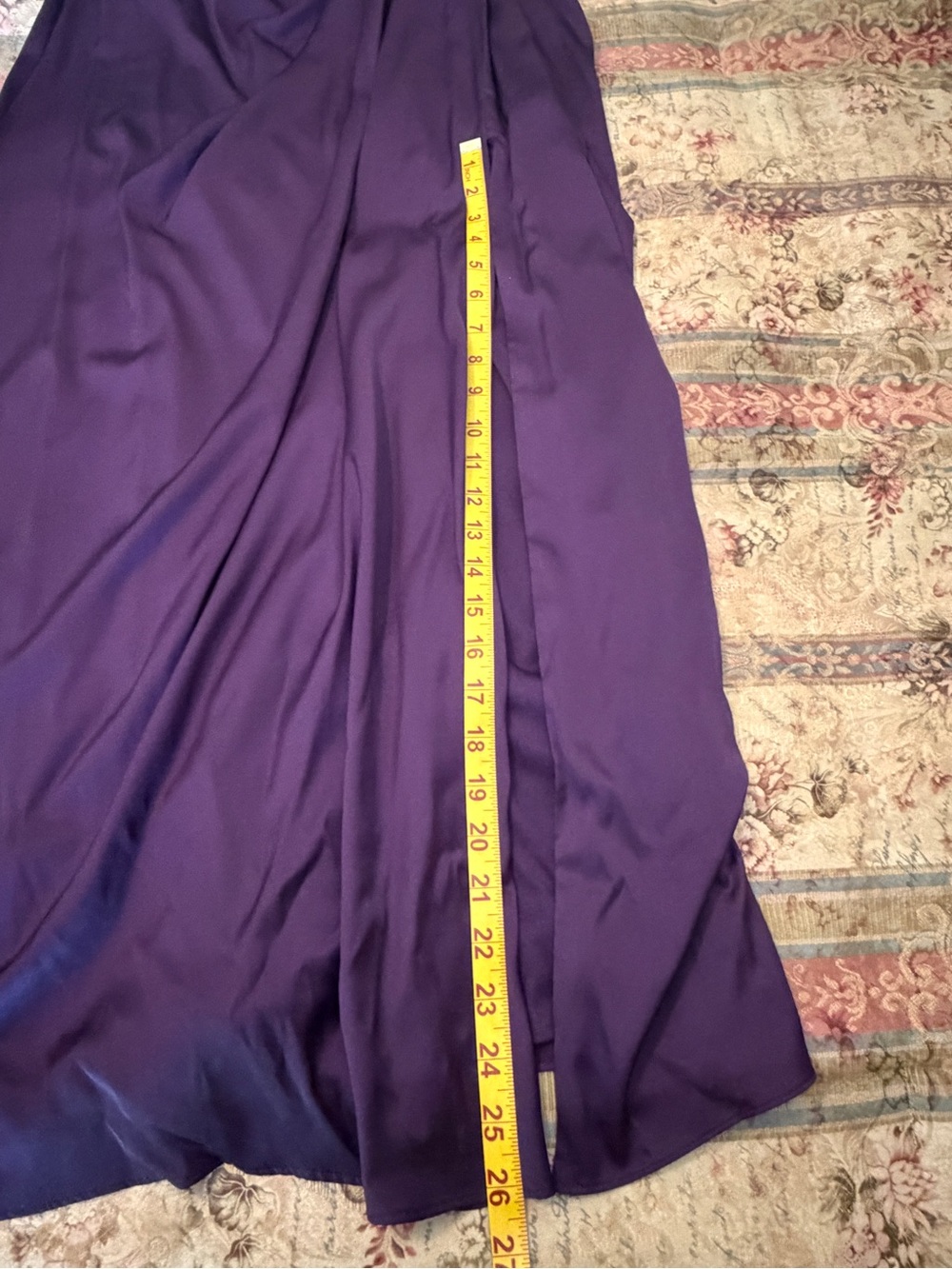 Patra Purple Matte Satin Cowl Neck Beaded Ruched Evening Gown Size 14 - Picture 12 of 16